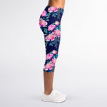 Pink Peony Floral Flower Pattern Print Women's Capri Leggings