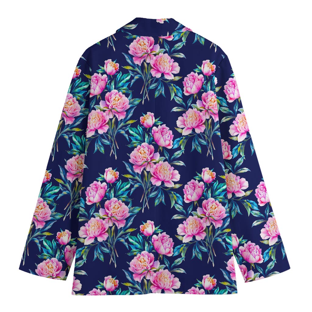 Pink Peony Floral Flower Pattern Print Women's Cotton Blazer