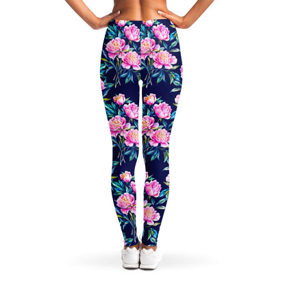 Pink Peony Floral Flower Pattern Print Women's Leggings