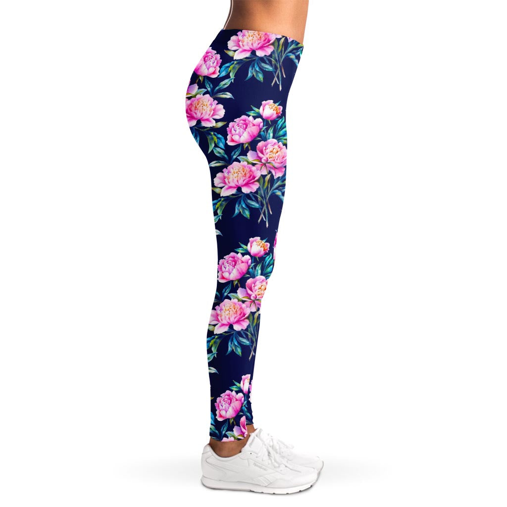 Pink Peony Floral Flower Pattern Print Women's Leggings