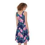 Pink Peony Floral Flower Pattern Print Women's Sleeveless Dress
