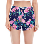 Pink Peony Floral Flower Pattern Print Women's Split Running Shorts