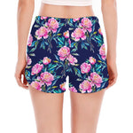 Pink Peony Floral Flower Pattern Print Women's Split Running Shorts