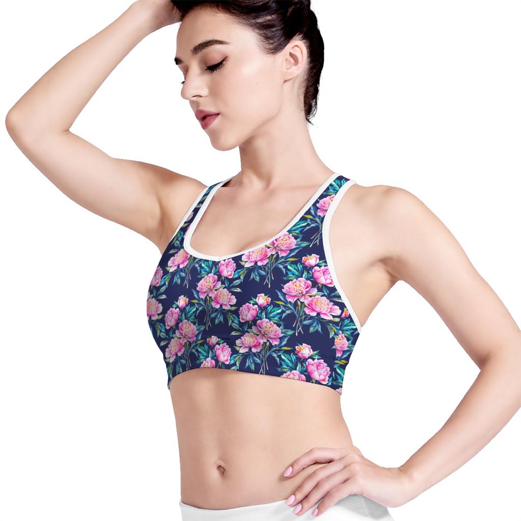 Pink Peony Floral Flower Pattern Print Women's Sports Bra