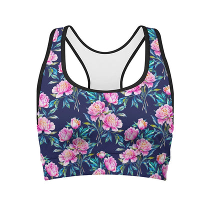 Pink Peony Floral Flower Pattern Print Women's Sports Bra