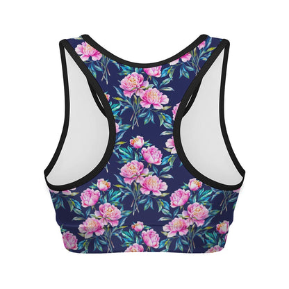 Pink Peony Floral Flower Pattern Print Women's Sports Bra