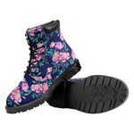 Pink Peony Floral Flower Pattern Print Work Boots