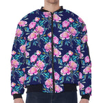 Pink Peony Floral Flower Pattern Print Zip Sleeve Bomber Jacket