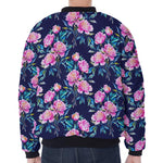 Pink Peony Floral Flower Pattern Print Zip Sleeve Bomber Jacket