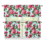 Pink Peony Pattern Print 3 Piece Kitchen Curtains