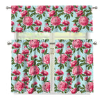 Pink Peony Pattern Print 3 Piece Kitchen Curtains