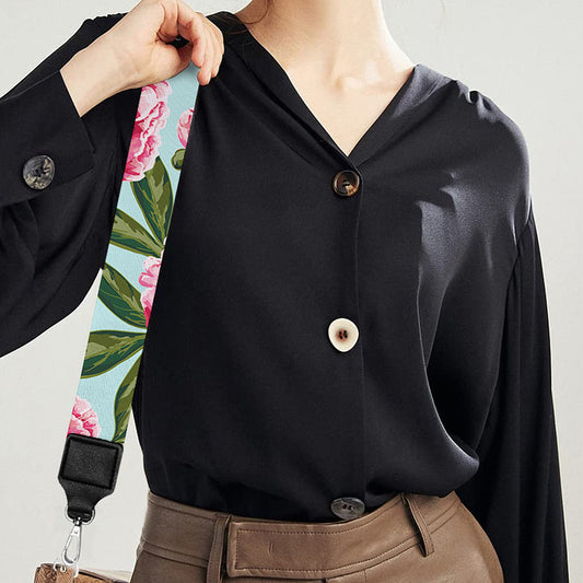 Pink Peony Pattern Print Bag Strap