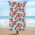 Pink Peony Pattern Print Beach Towel