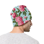 Pink Peony Pattern Print Beanie