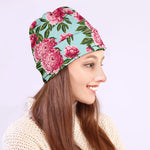 Pink Peony Pattern Print Beanie