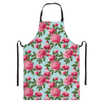 Pink Peony Pattern Print Bib Apron With Pocket
