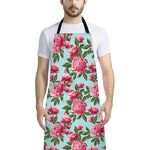 Pink Peony Pattern Print Bib Apron With Pocket