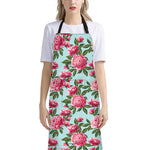 Pink Peony Pattern Print Bib Apron With Pocket