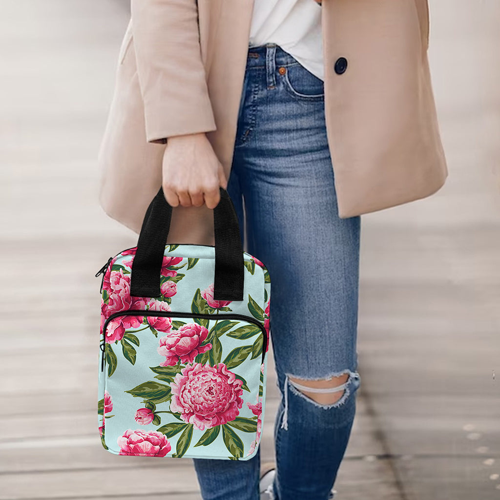 Pink Peony Pattern Print Bible Tote Bag
