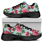 Pink Peony Pattern Print Black Chunky Shoes