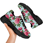 Pink Peony Pattern Print Black Chunky Shoes
