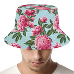 Pink Peony Pattern Print Bucket Hat