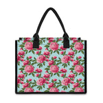 Pink Peony Pattern Print Canvas Tote Bag