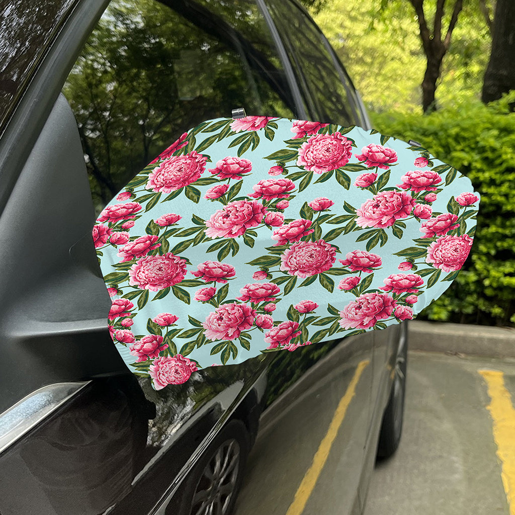 Pink Peony Pattern Print Car Side Mirror Covers