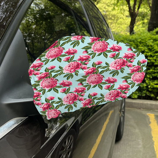 Pink Peony Pattern Print Car Side Mirror Covers