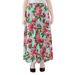 Pink Peony Pattern Print Chiffon Maxi Skirt