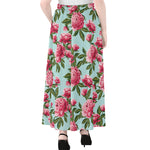 Pink Peony Pattern Print Chiffon Maxi Skirt