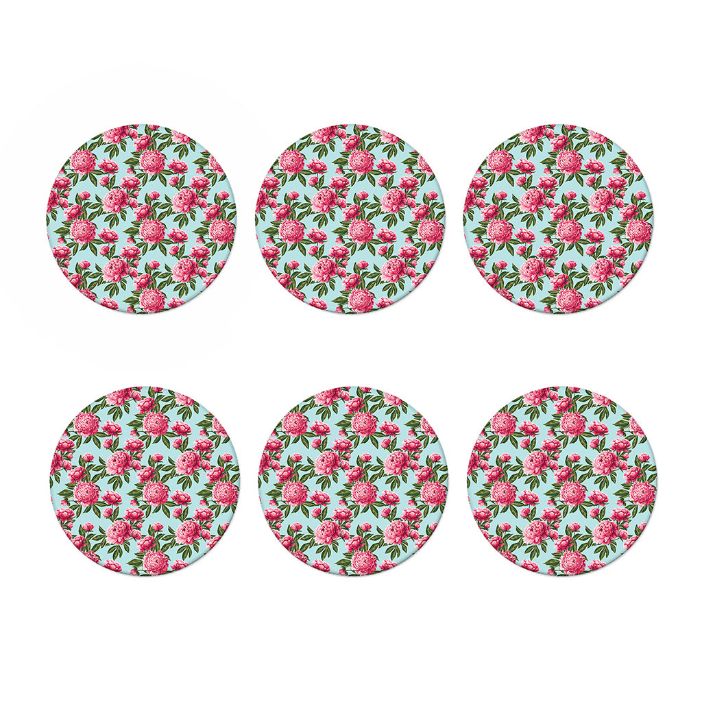 Pink Peony Pattern Print Coaster Set