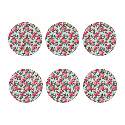 Pink Peony Pattern Print Coaster Set