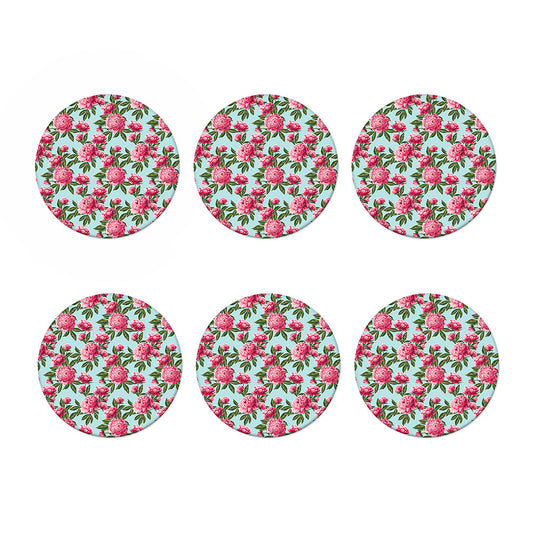 Pink Peony Pattern Print Coaster Set