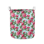 Pink Peony Pattern Print Collapsible Laundry Basket