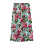 Pink Peony Pattern Print Cotton Front Slit Maxi Skirt