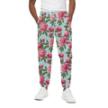 Pink Peony Pattern Print Cotton Sweatpants