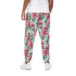 Pink Peony Pattern Print Cotton Pants