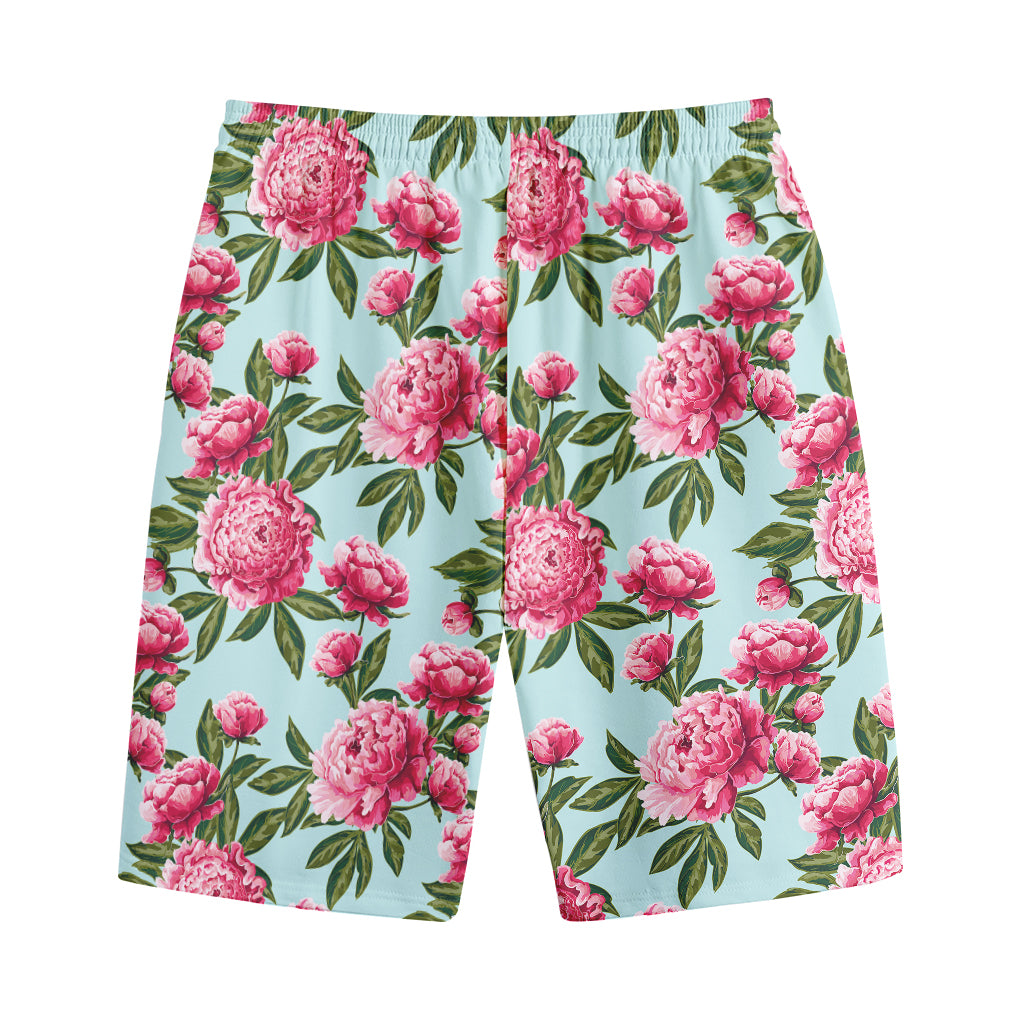 Pink Peony Pattern Print Cotton Shorts