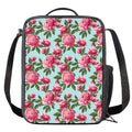 Pink Peony Pattern Print Crossbody Lunch Bag