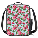Pink Peony Pattern Print Crossbody Lunch Bag