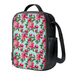 Pink Peony Pattern Print Crossbody Lunch Bag