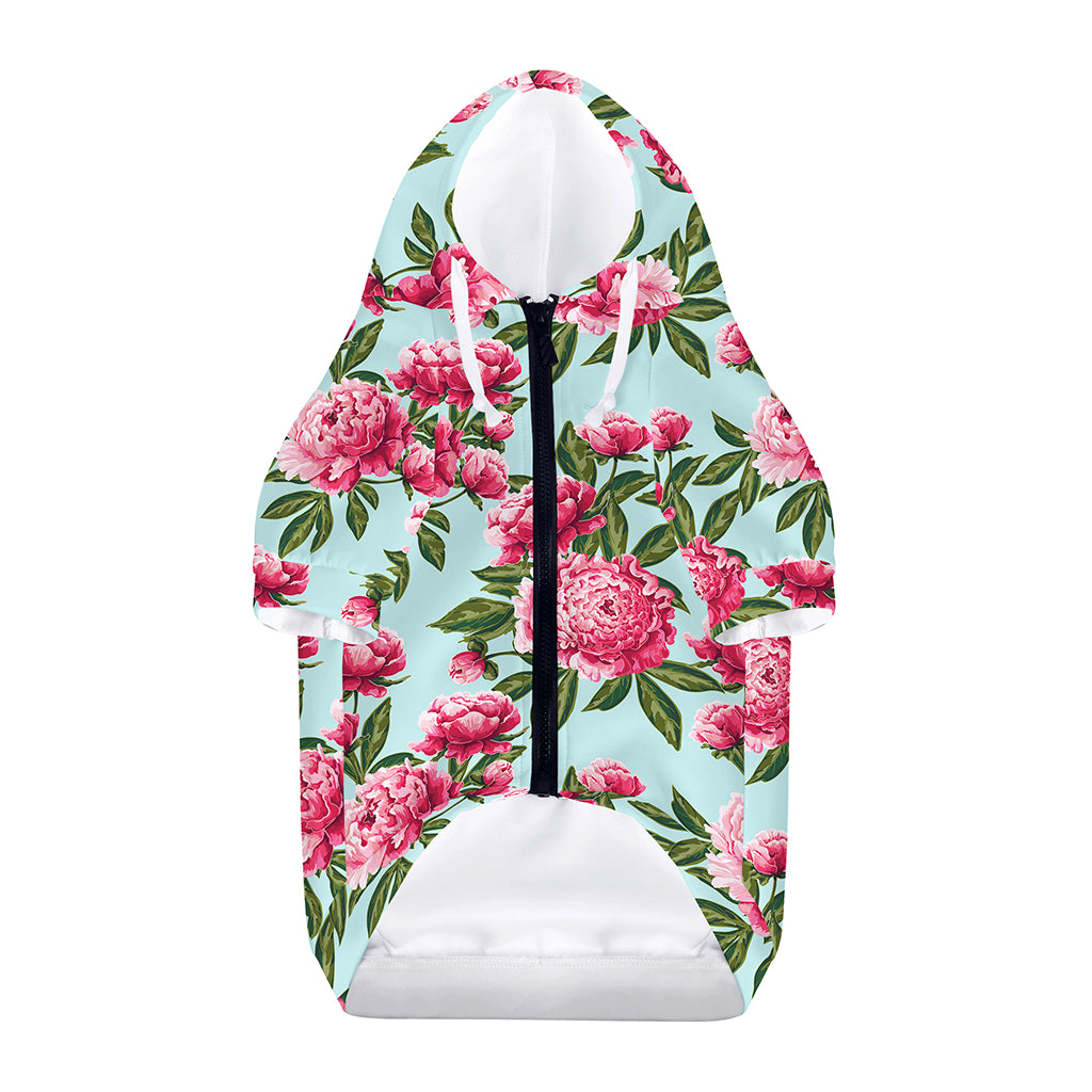 Pink Peony Pattern Print Dog Zip Up Hoodie