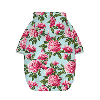 Pink Peony Pattern Print Dog Zip Up Hoodie
