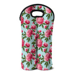 Pink Peony Pattern Print Double Neoprene Wine Tote