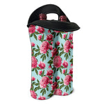 Pink Peony Pattern Print Double Neoprene Wine Tote