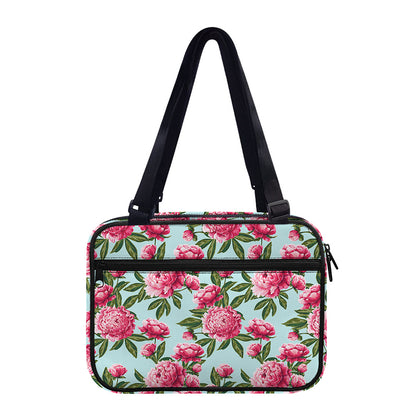 Pink Peony Pattern Print Double Strap Bible Bag
