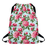 Pink Peony Pattern Print Drawstring Backpack