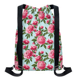 Pink Peony Pattern Print Drawstring Backpack