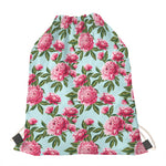 Pink Peony Pattern Print Drawstring Bag